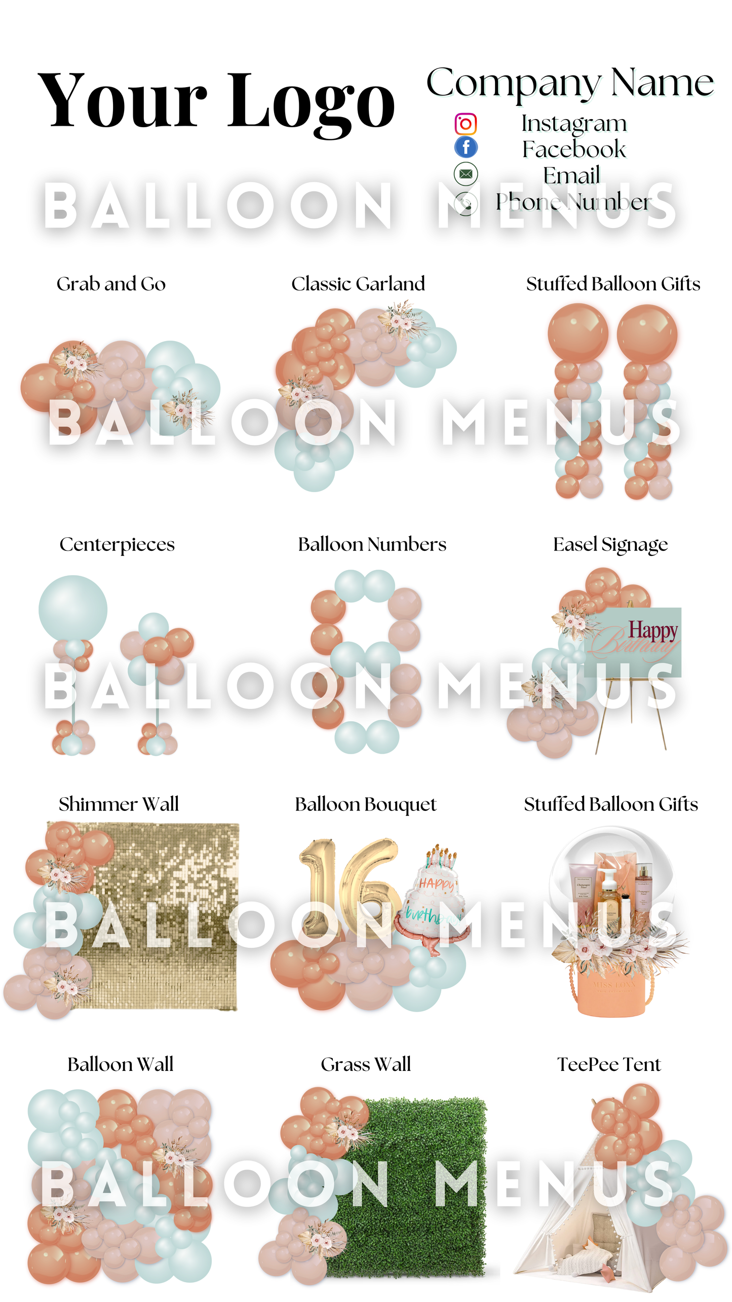 Premade Editable large Balloon Menu (Blue ,Cream)