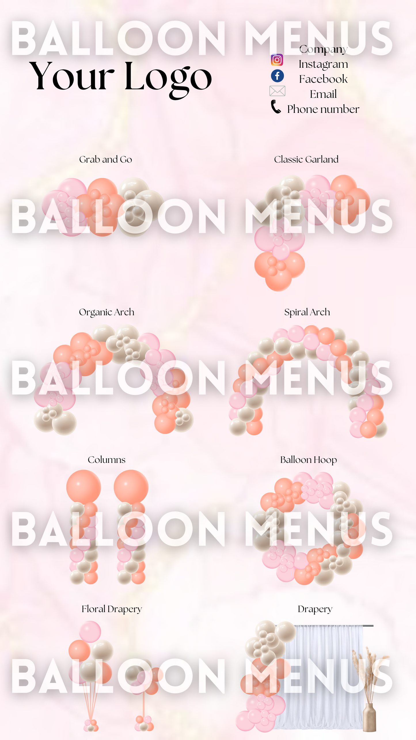 Premade Editable Small Balloon Menu- (Cream, Orange,Pink)