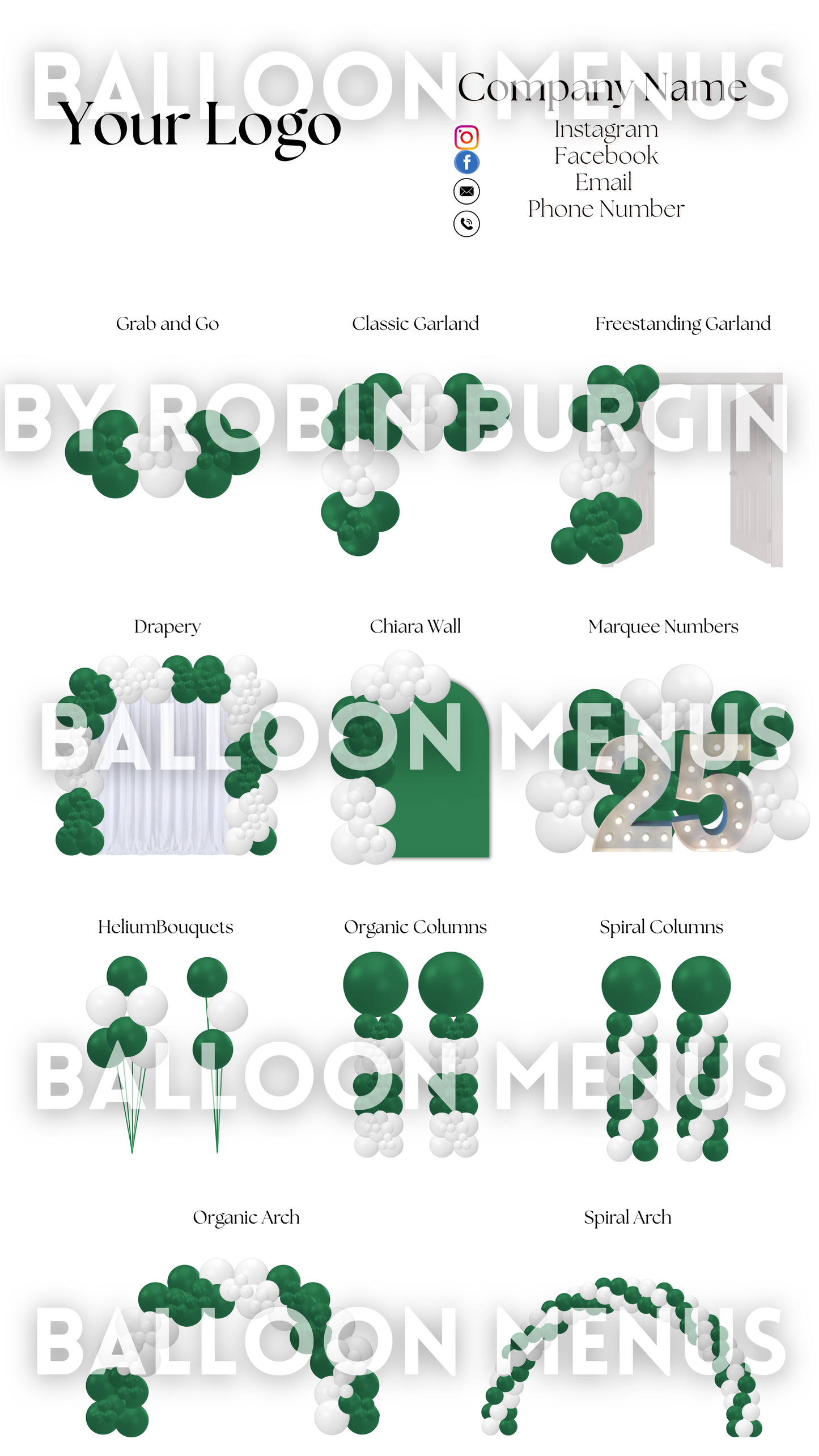 Premade Editable Large Balloon Menu- (Green, White)