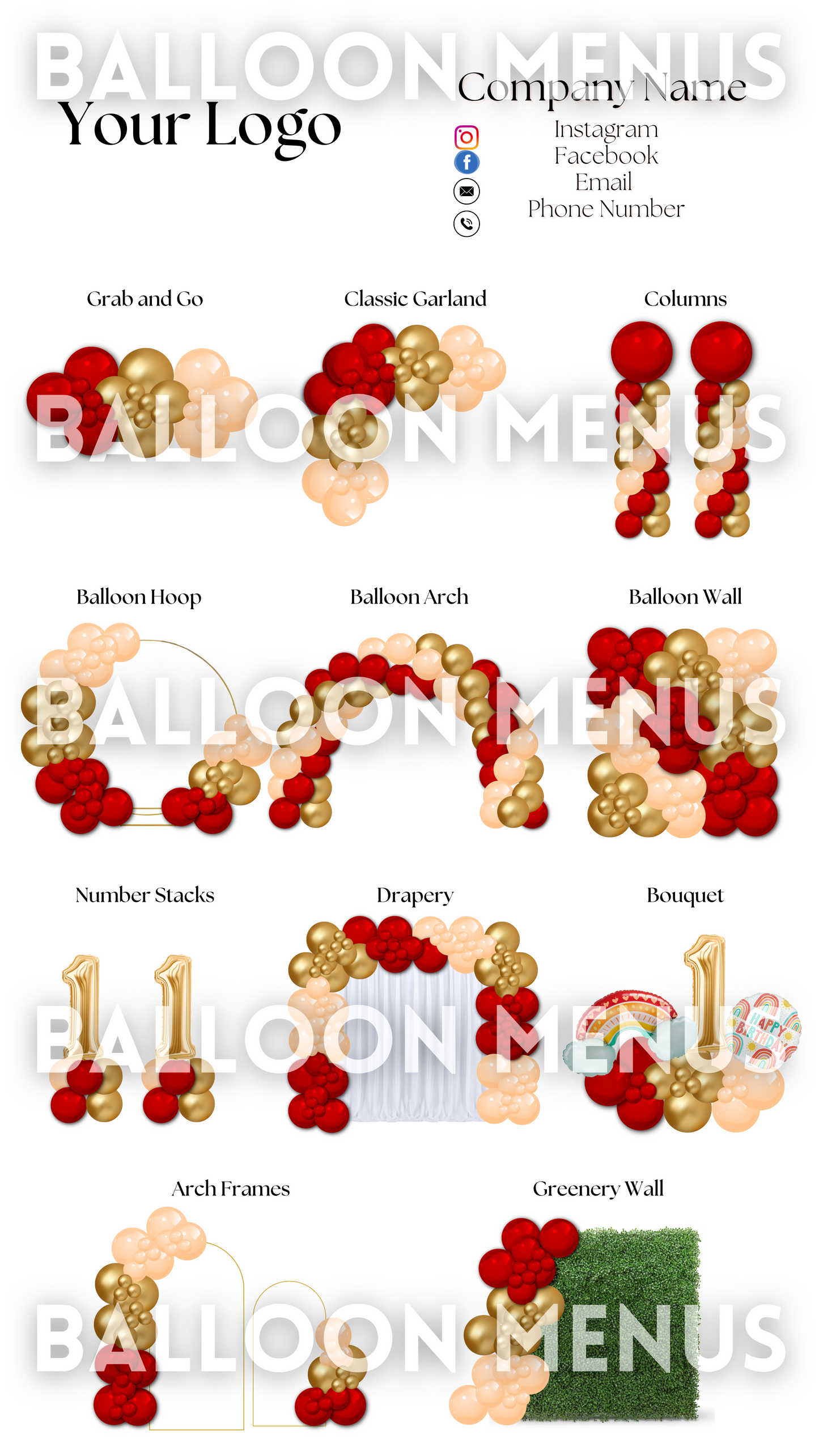 Premade Editable Large Balloon Menu- (Red, Orange)