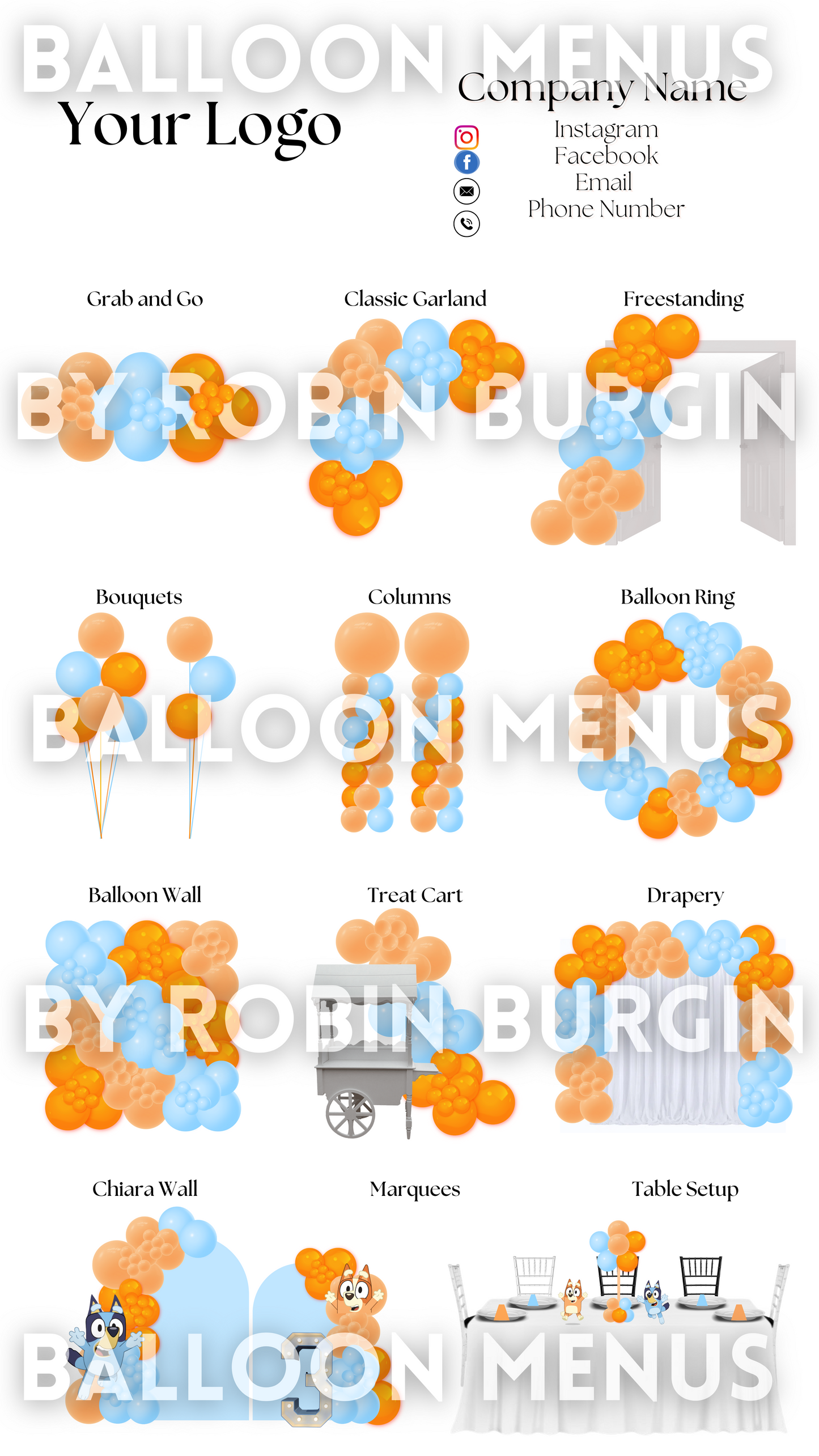 Premade Editable Large Balloon Menu- (Blue,Orange)