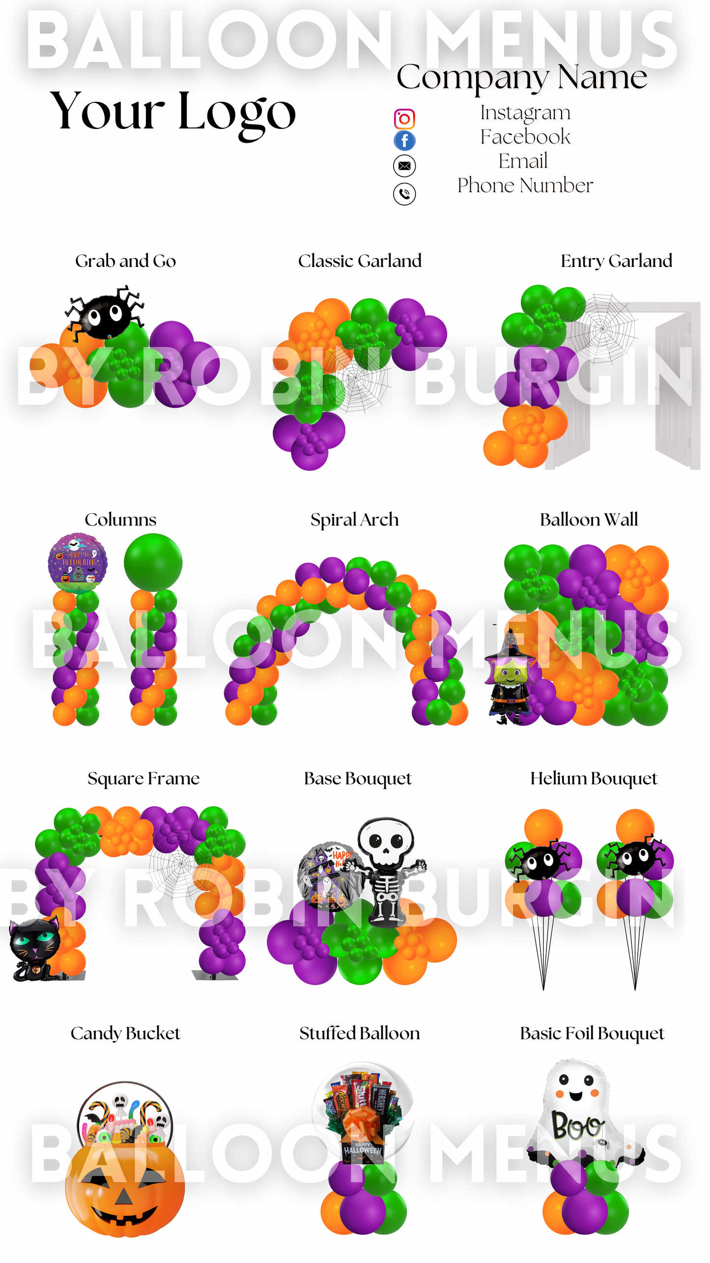 Seasonal Spooky Halloween Balloon Menu Template-Editable