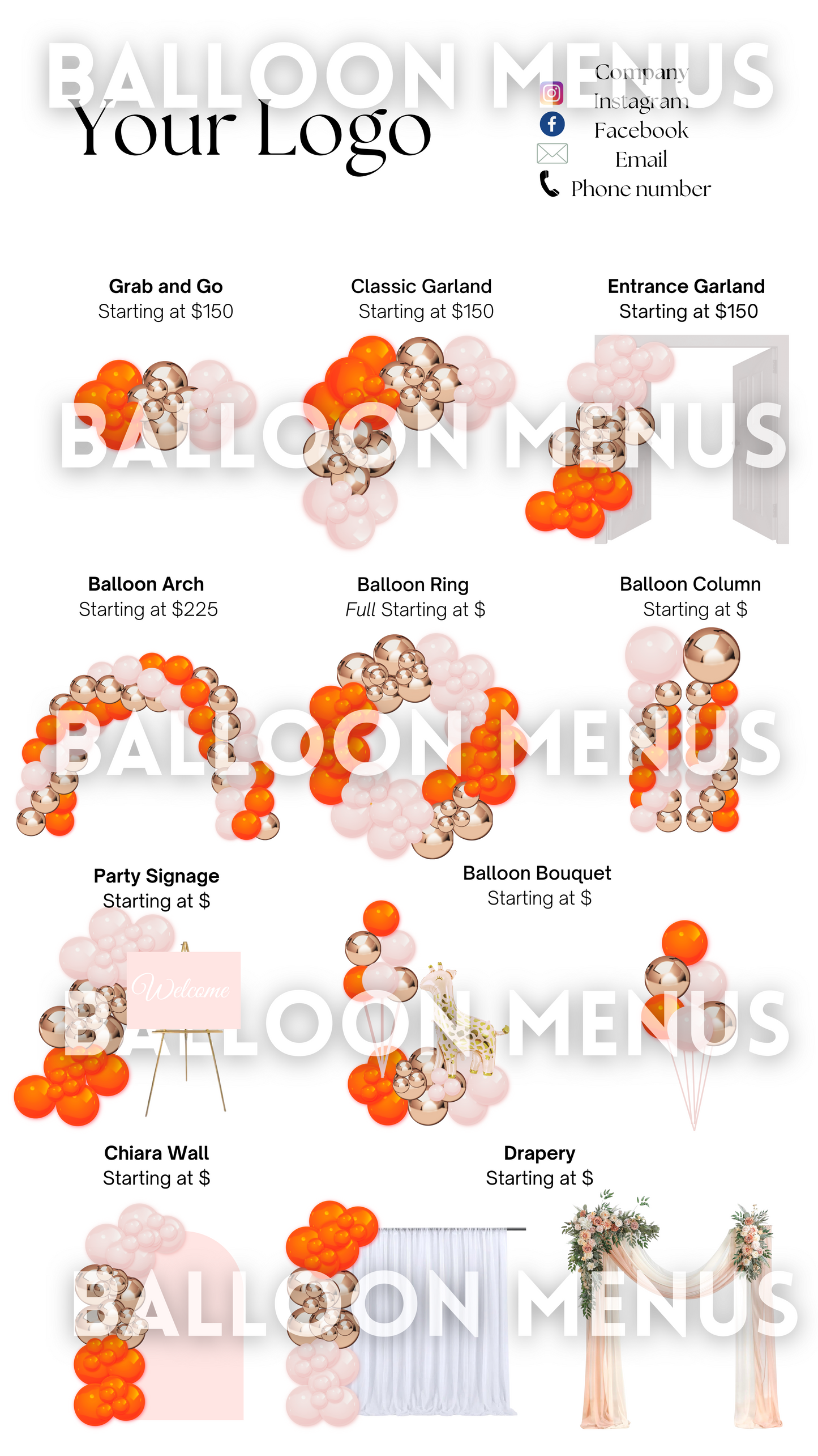 Premade Editable large Balloon Menu (Orange with Chrome)