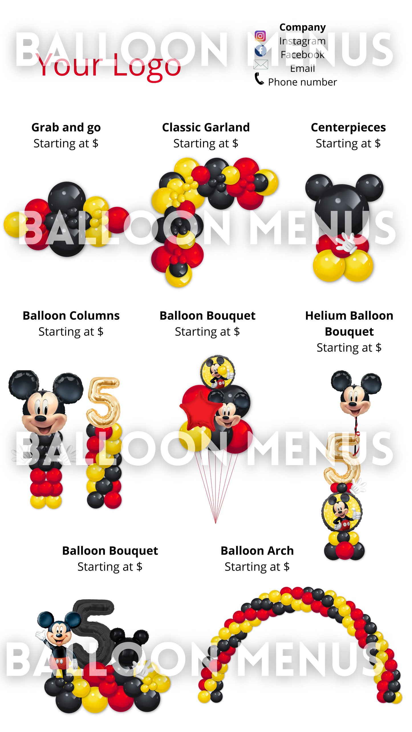 Premade Editable Mickey M Inspired Balloon Menu