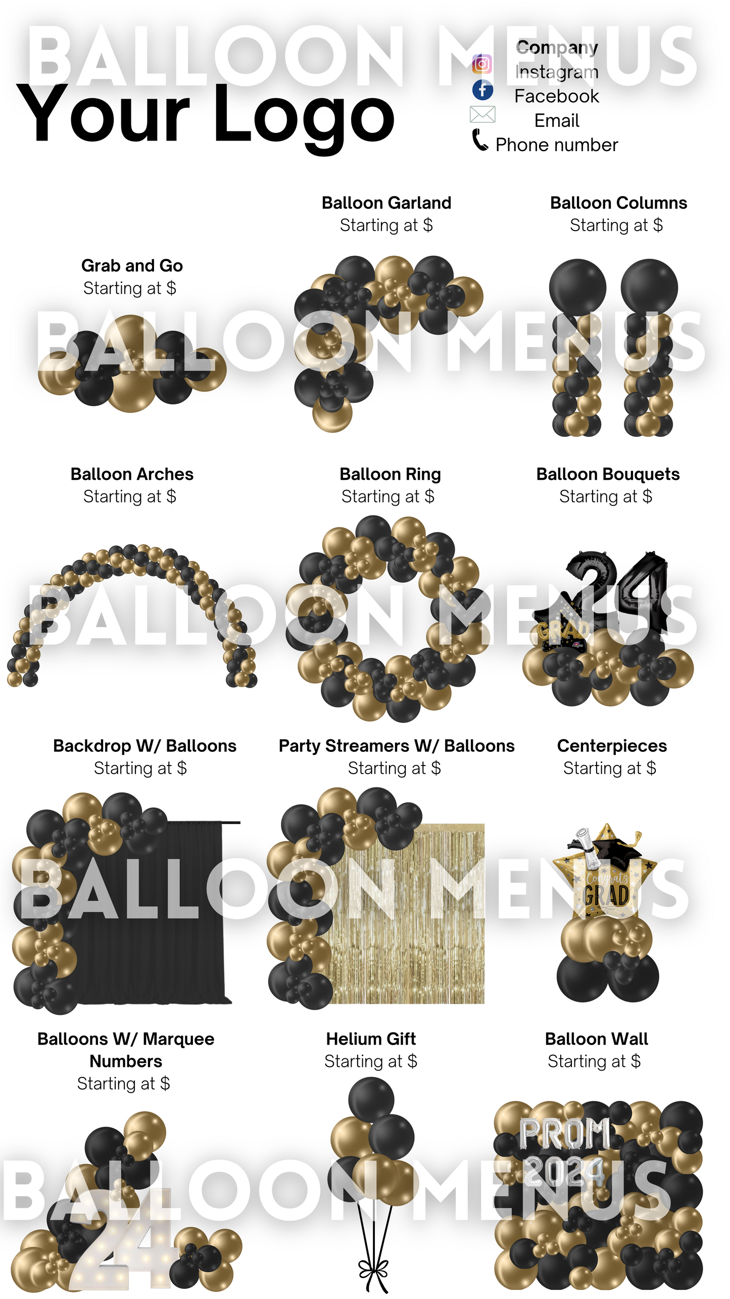 Premade Editable Graduation / Prom balloon menu