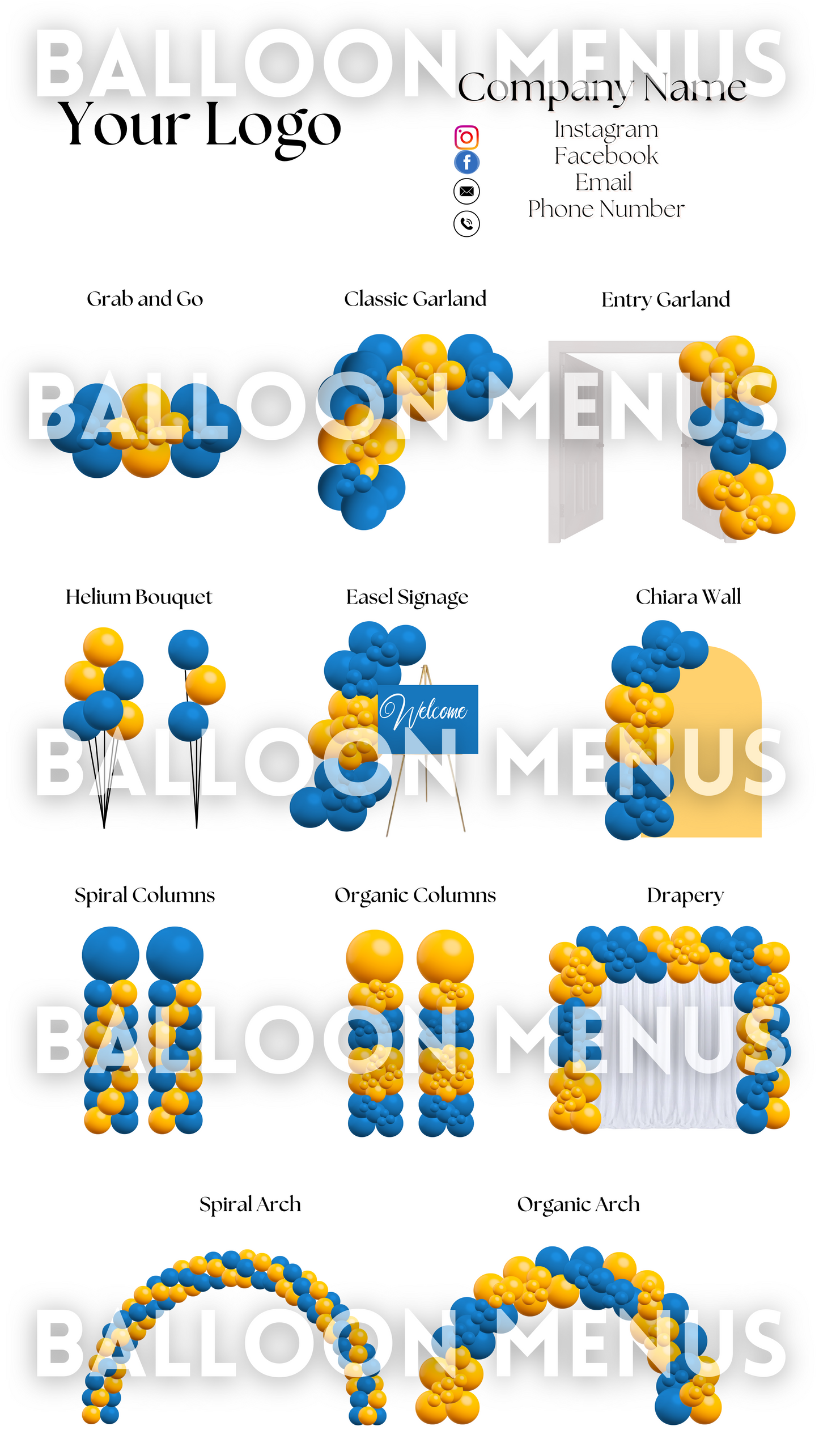 Premade Editable Large Balloon Menu- (Blue, Yellow)