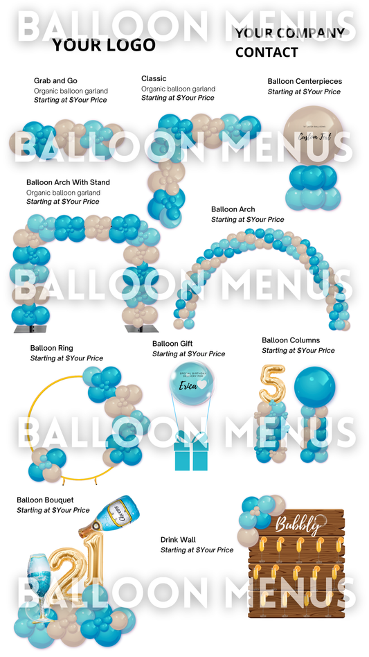 Premade Editable Balloon Menu -Blue shades