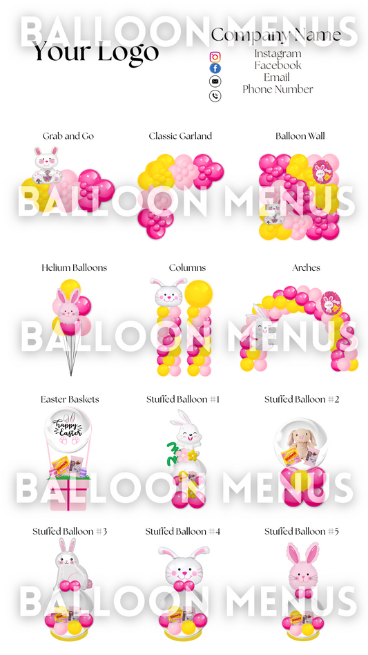 Easter Premade Editable Large Balloon Menu- (Yellow,, Pink)