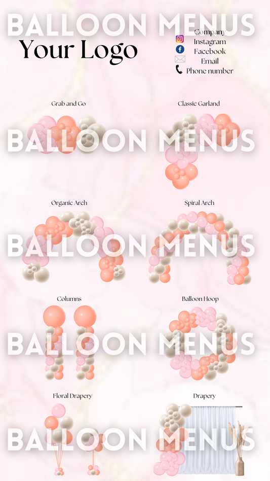 Premade Editable Small Balloon Menu- (Cream, Orange,Pink)