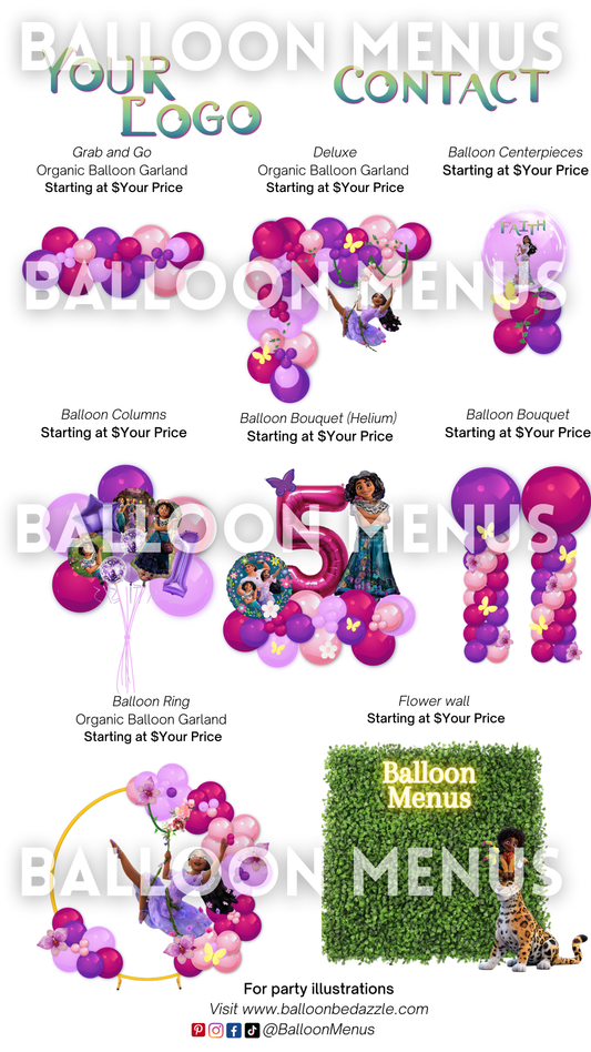 Premade Editable Encanto Party Balloon Menu Template