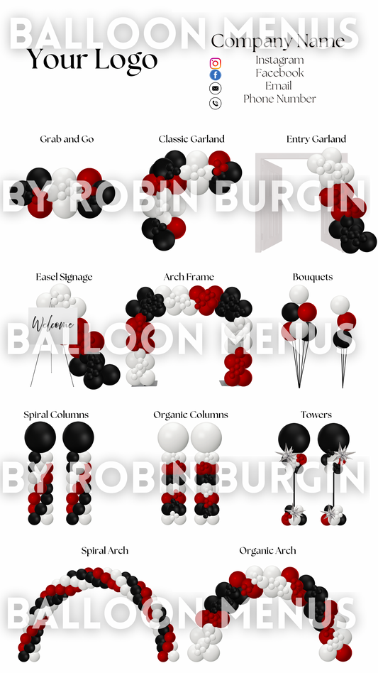 Premade Editable Large Balloon Menu- (Black, Red, White )