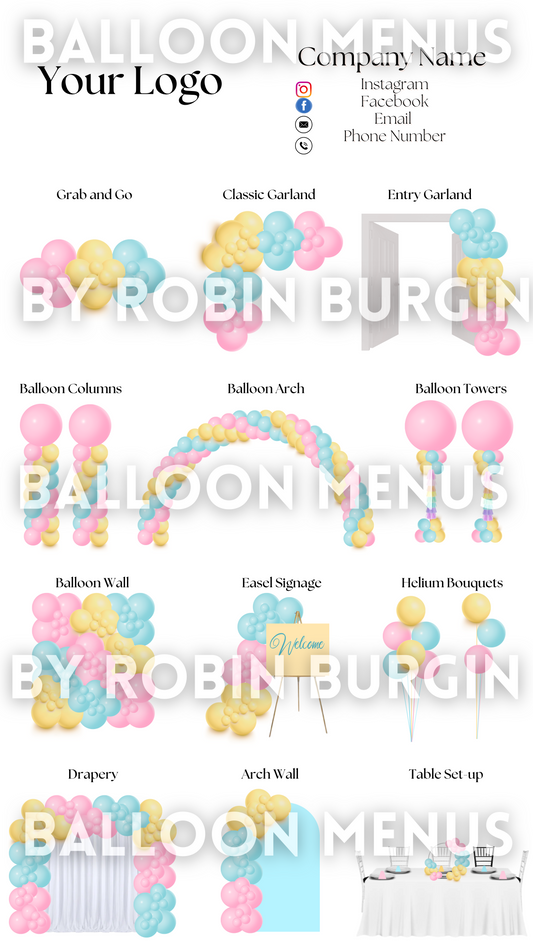 Premade Editable Large Balloon Menu- (Pink, Blue, Pink )