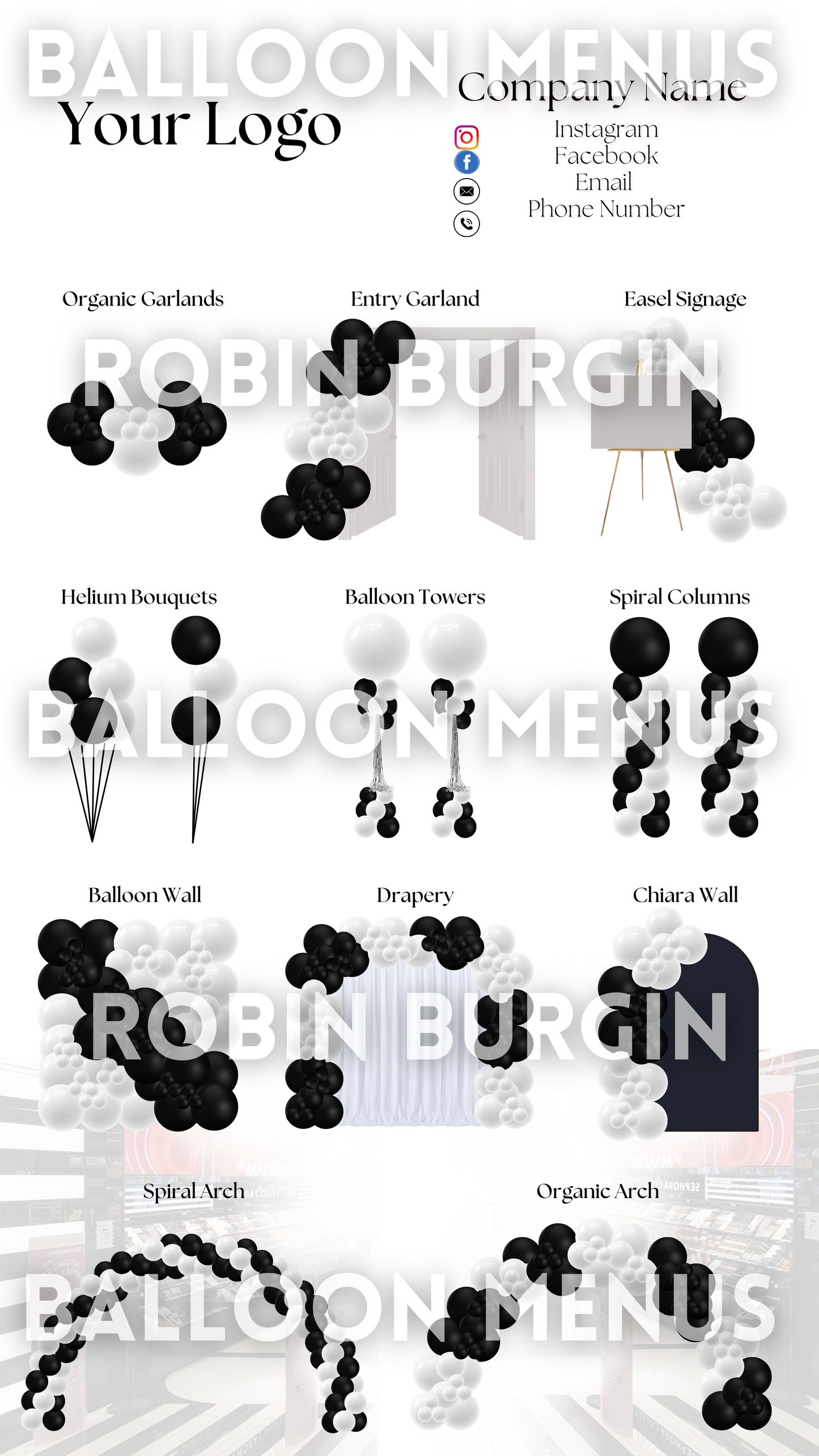 Premade Editable Large Balloon Menu- (Black, White) Sephora
