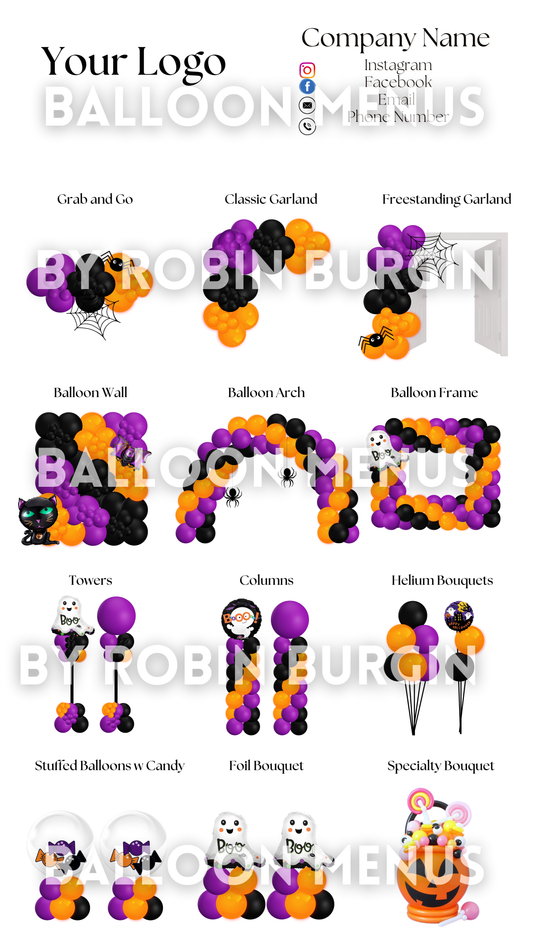 Seasonal Spooky Halloween Balloon Menu Template- Editable
