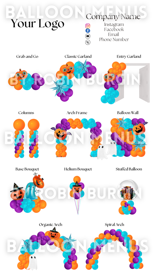 Seasonal Spooky Halloween Balloon Menu Template- Editable