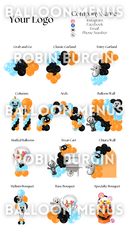 Seasonal Halloween Balloon Menu Template - Editable (Blue , Orange and Black)