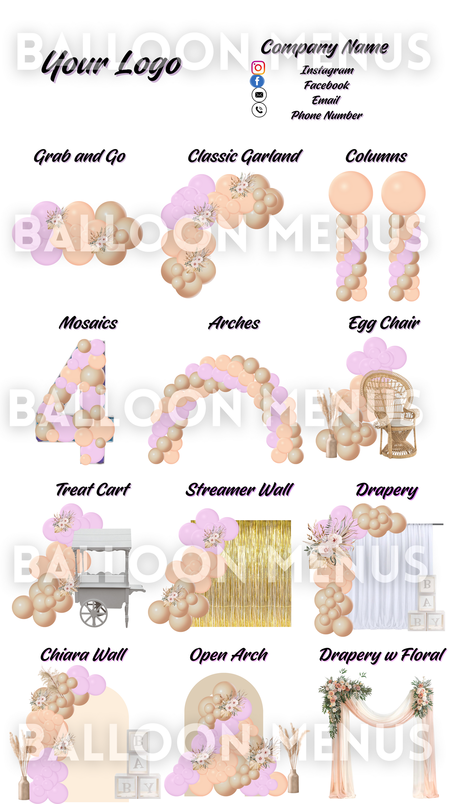 Premade Editable large Balloon Menu (Purple, Orange, Brown)