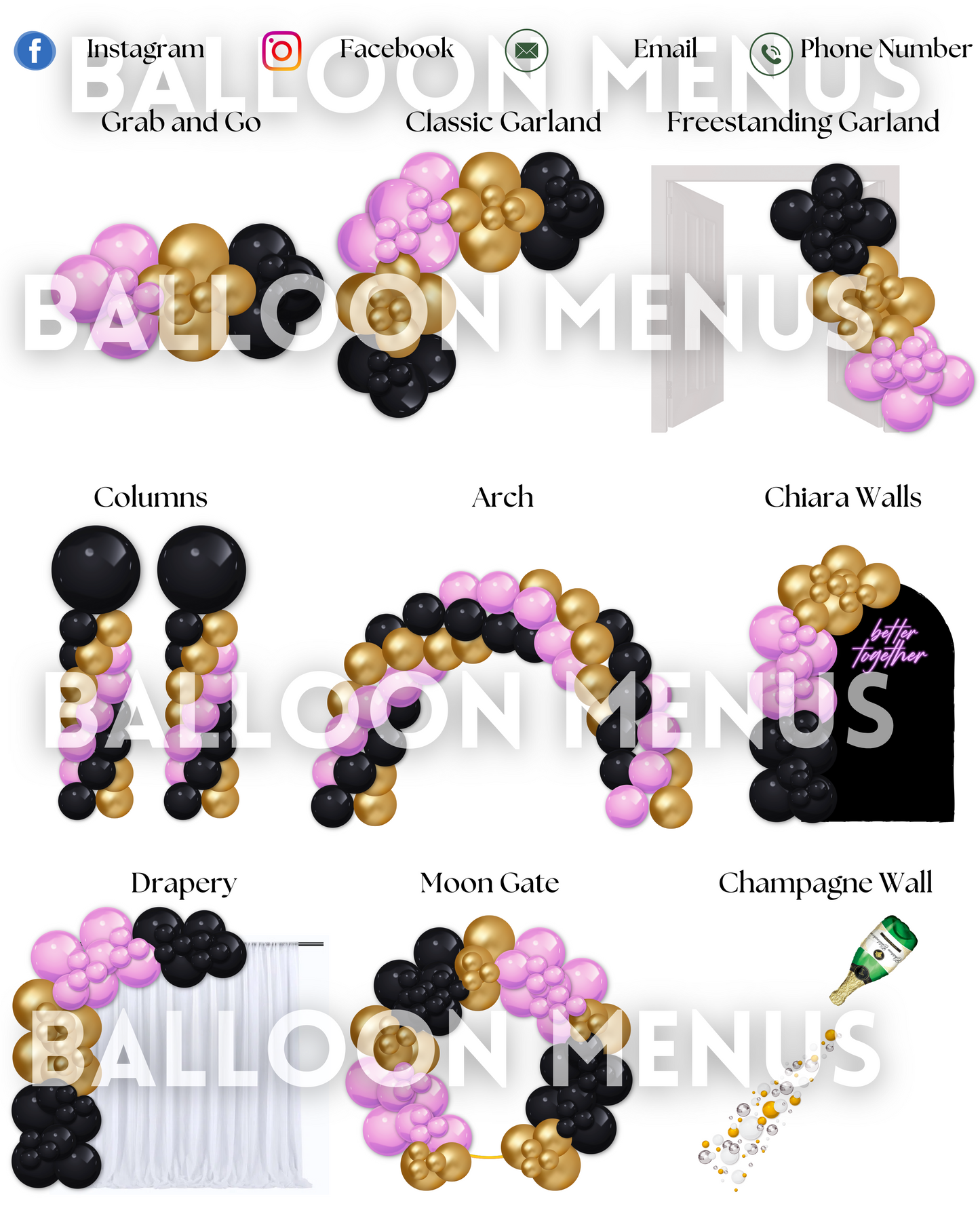 Premade Editable Medium Balloon Menu (Purple, Black, Gold)