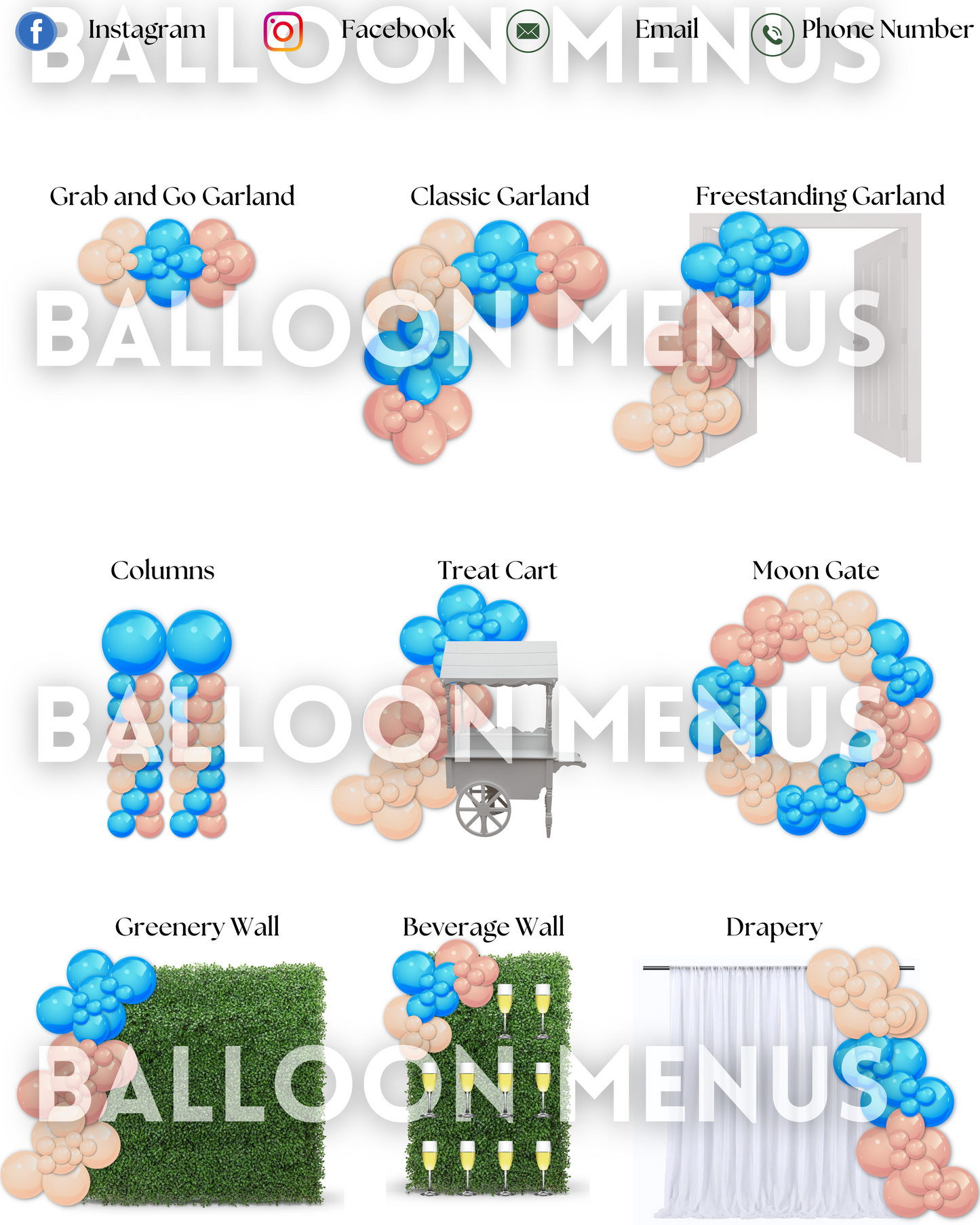 Premade Editable Medium Balloon Menu (Blue, Cream)