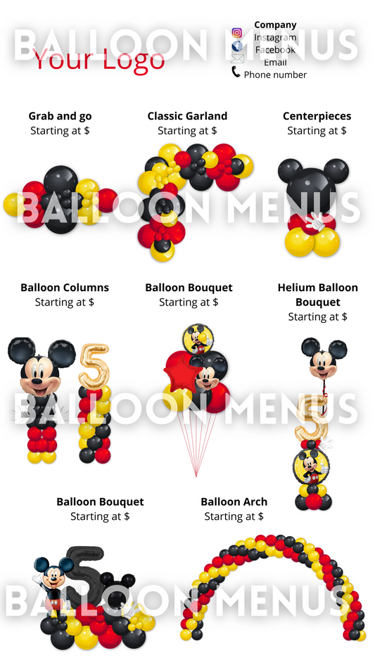 Premade Editable Mickey M Inspired Balloon Menu