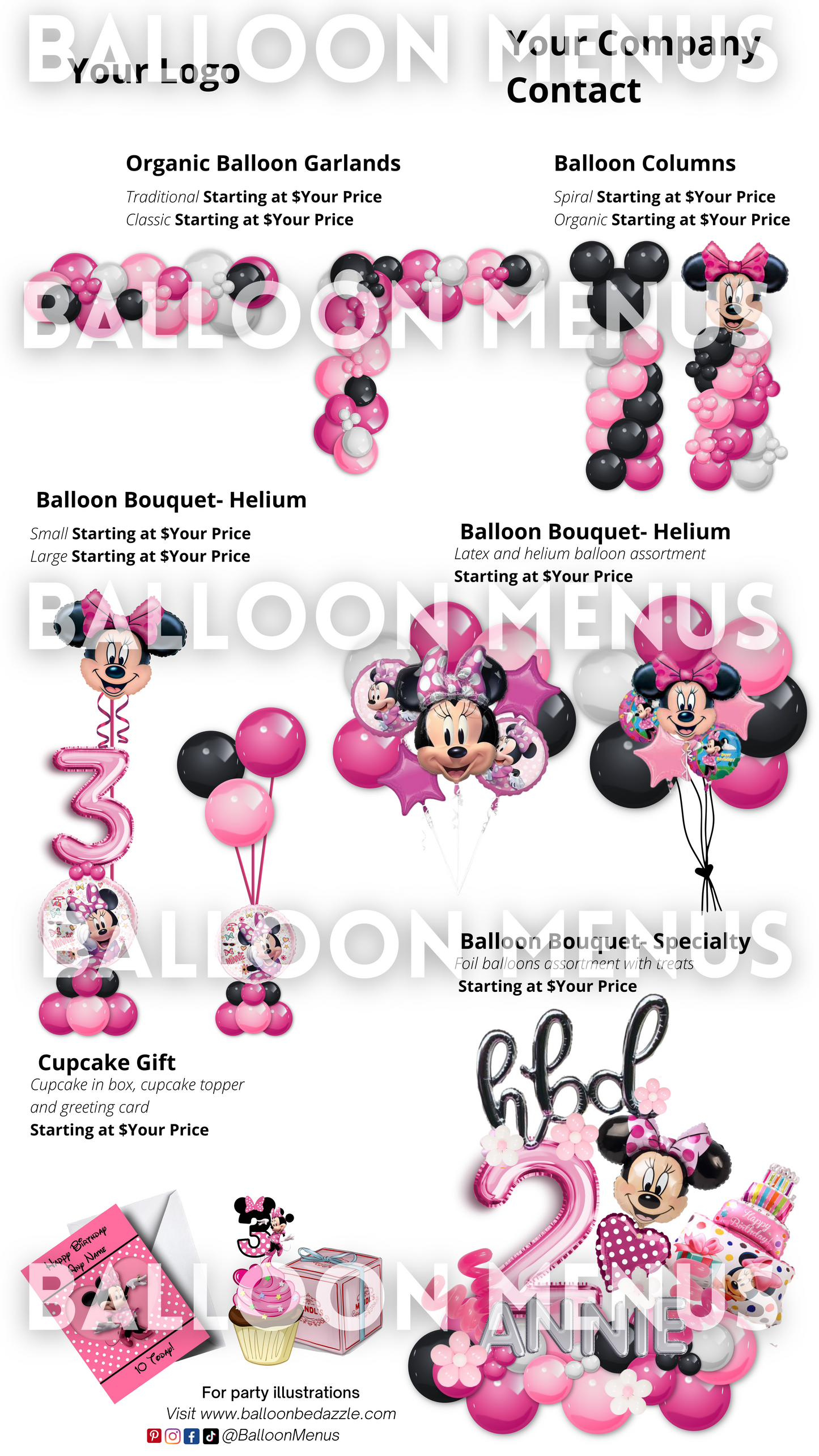 Premade Editable Template- Minnie M Inspired Balloon Menu