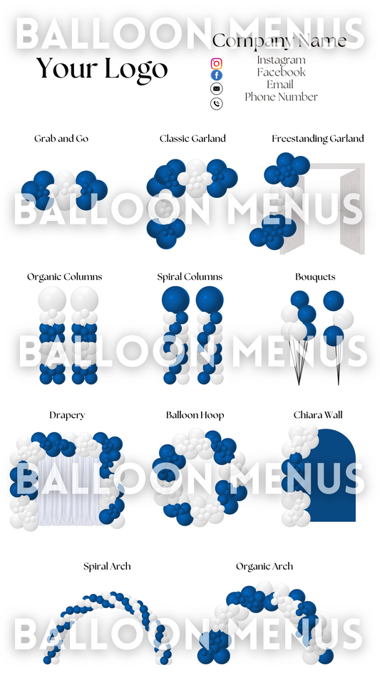 Premade Editable Large Balloon Menu- (Navy Blue, White)