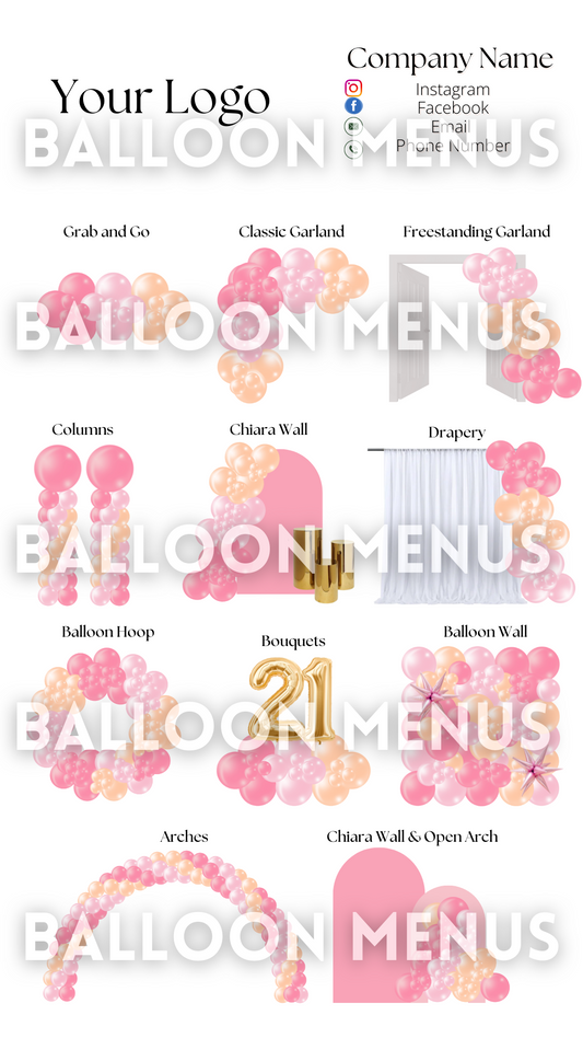 Premade Editable Large Balloon Menu- (Orange, Pink)