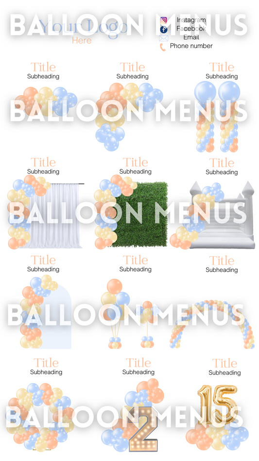 Premade Editable Large Balloon Menu (Orange, Blue & Yellow)
