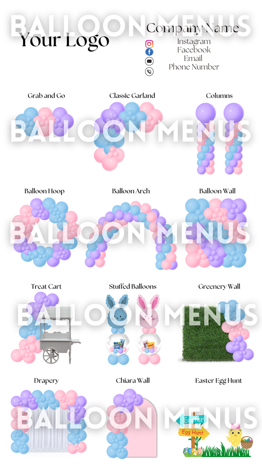 Easter Premade Editable Large Balloon Menu- (Purple, Blue, Pink)
