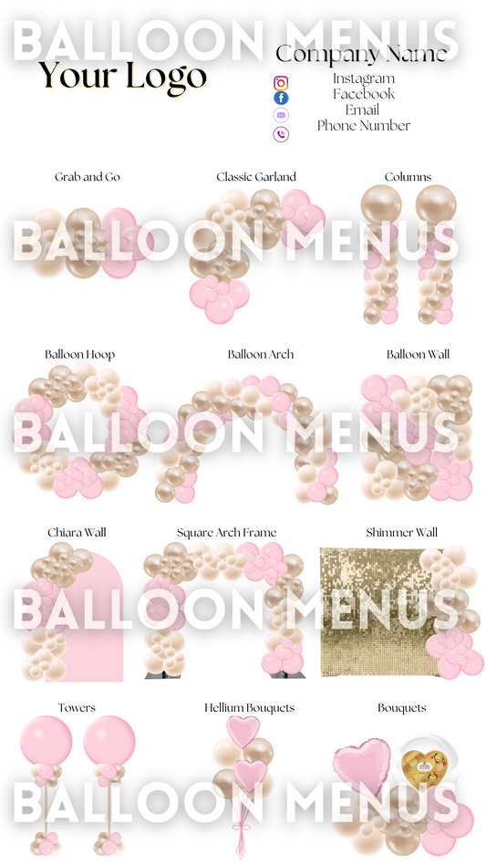 Premade Editable Large Balloon Menu- (Pink , Cream )