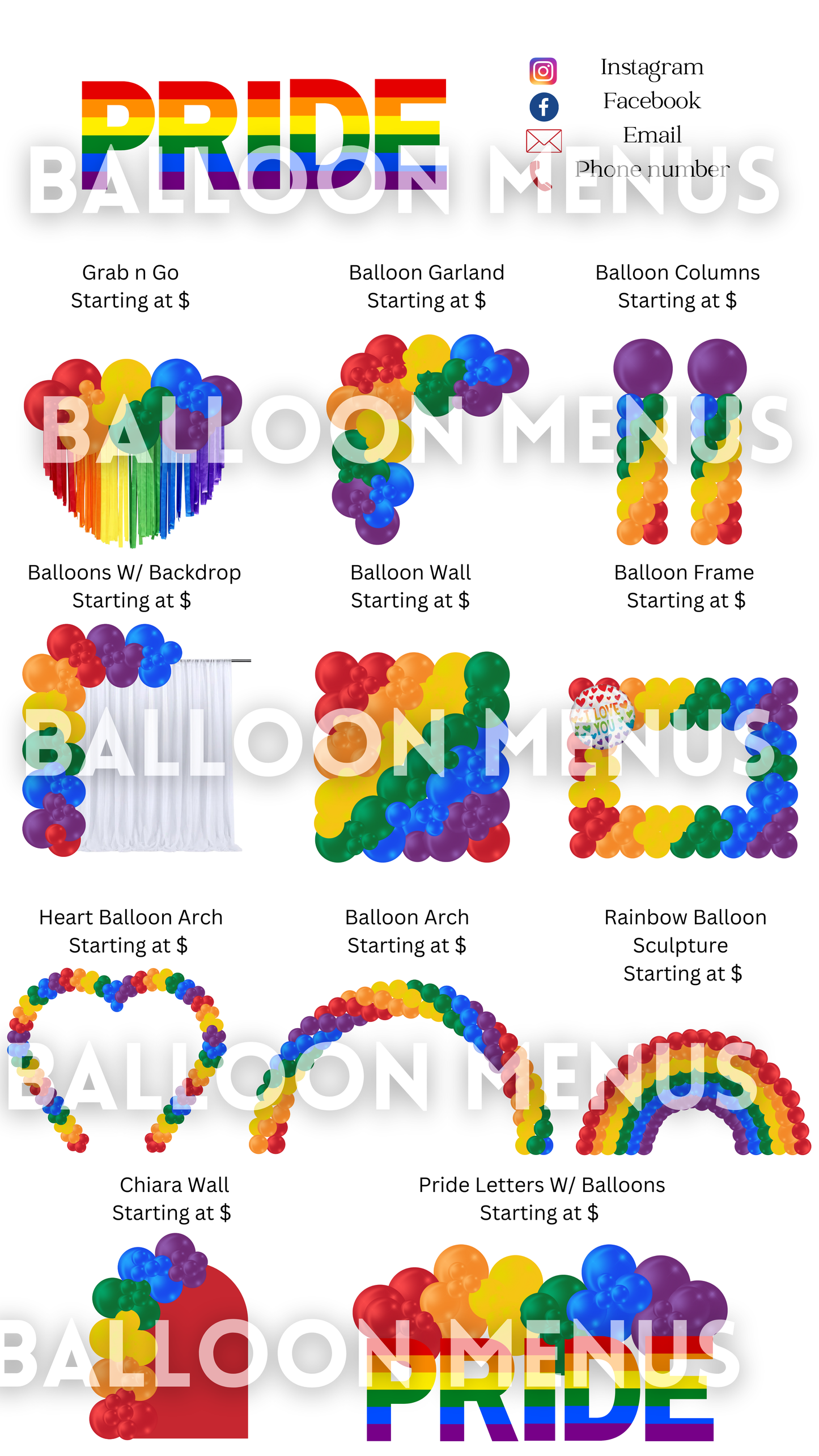 Premade Editable large Balloon Menu - Pride theme
