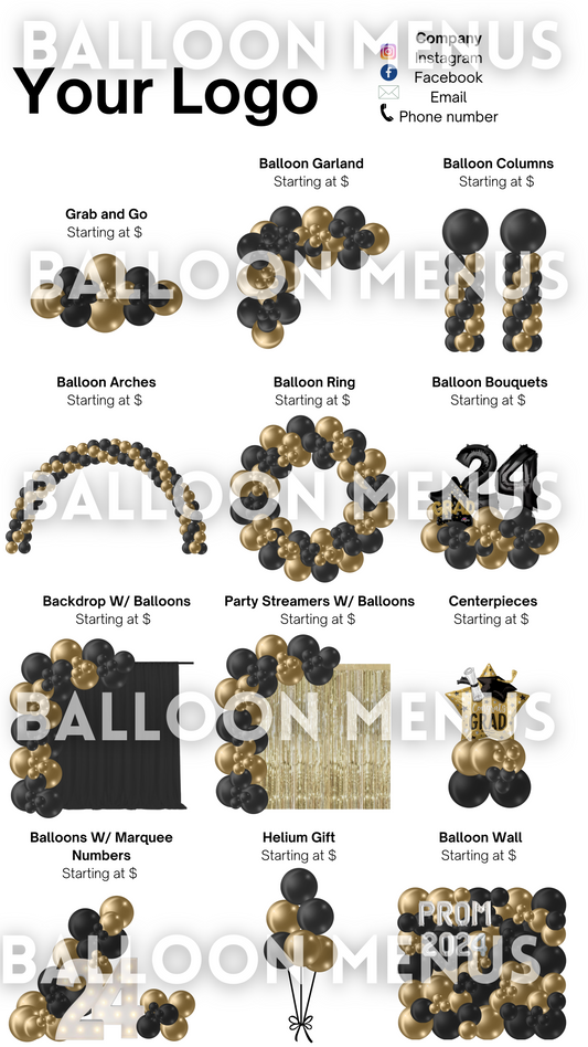 Premade Editable Graduation / Prom balloon menu
