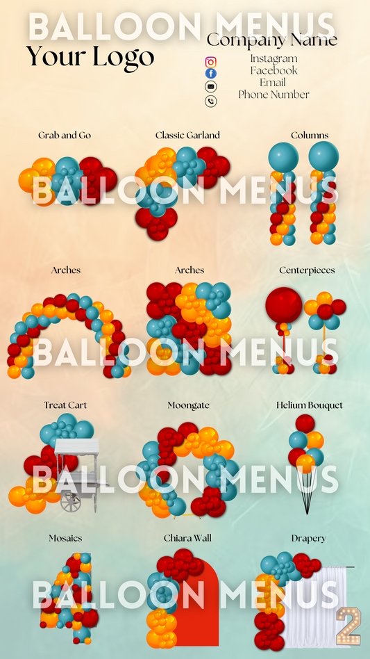 Premade Editable Small Balloon Menu- (Blue, Red, Orange )